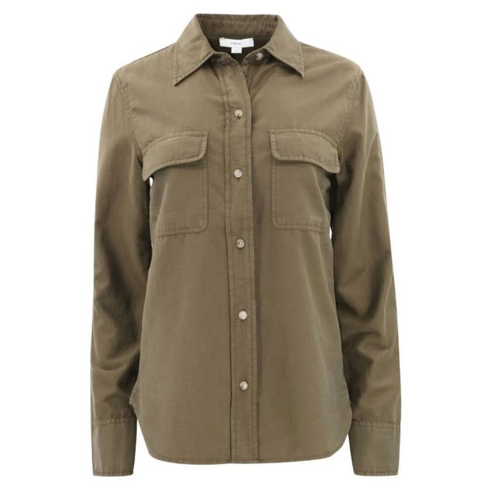 Vince spread-collar cotton silk button up top